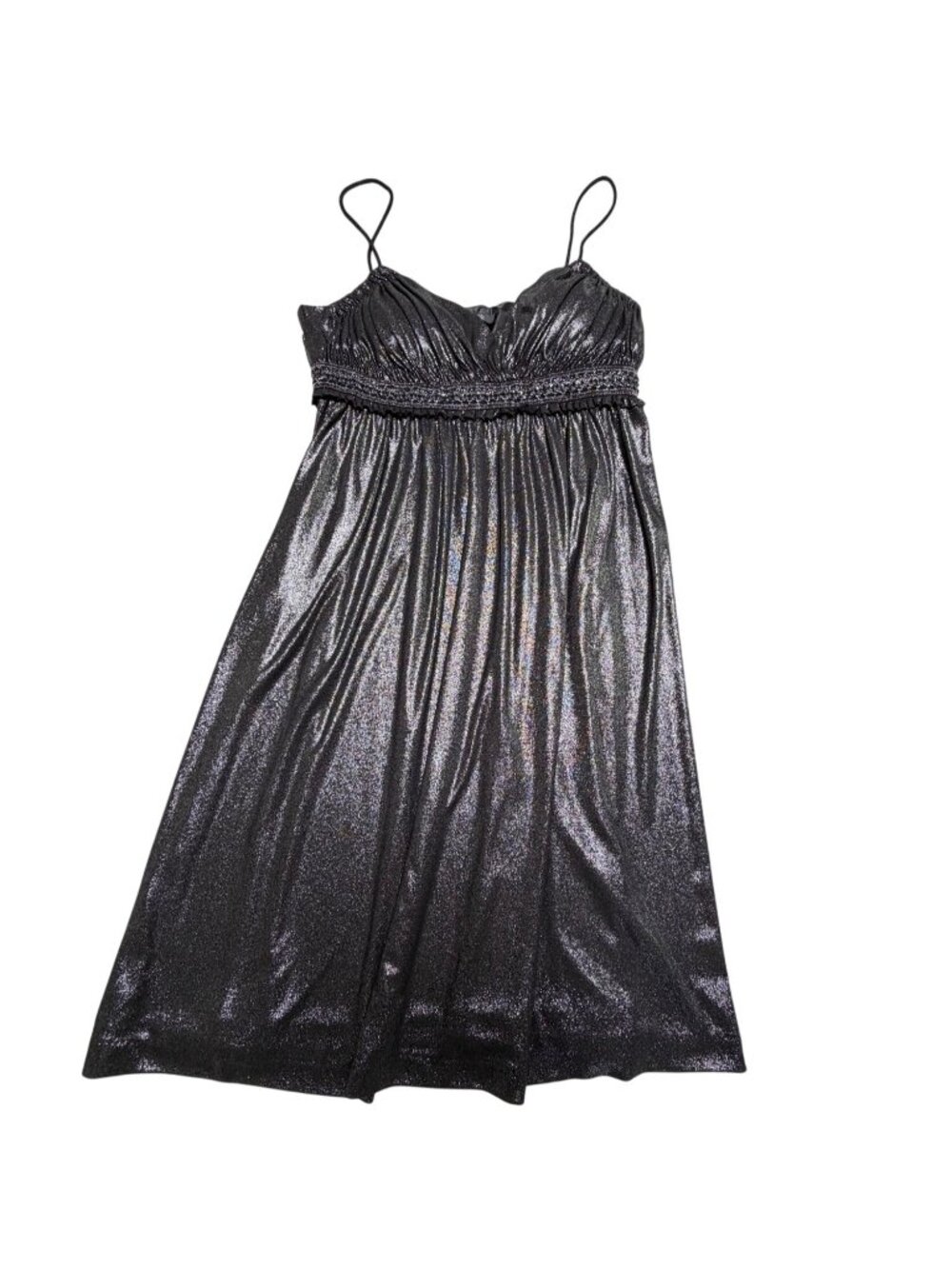 Dressbarn Collection Metallic Silver Sleeveless Empire Waist Dress – Size 16